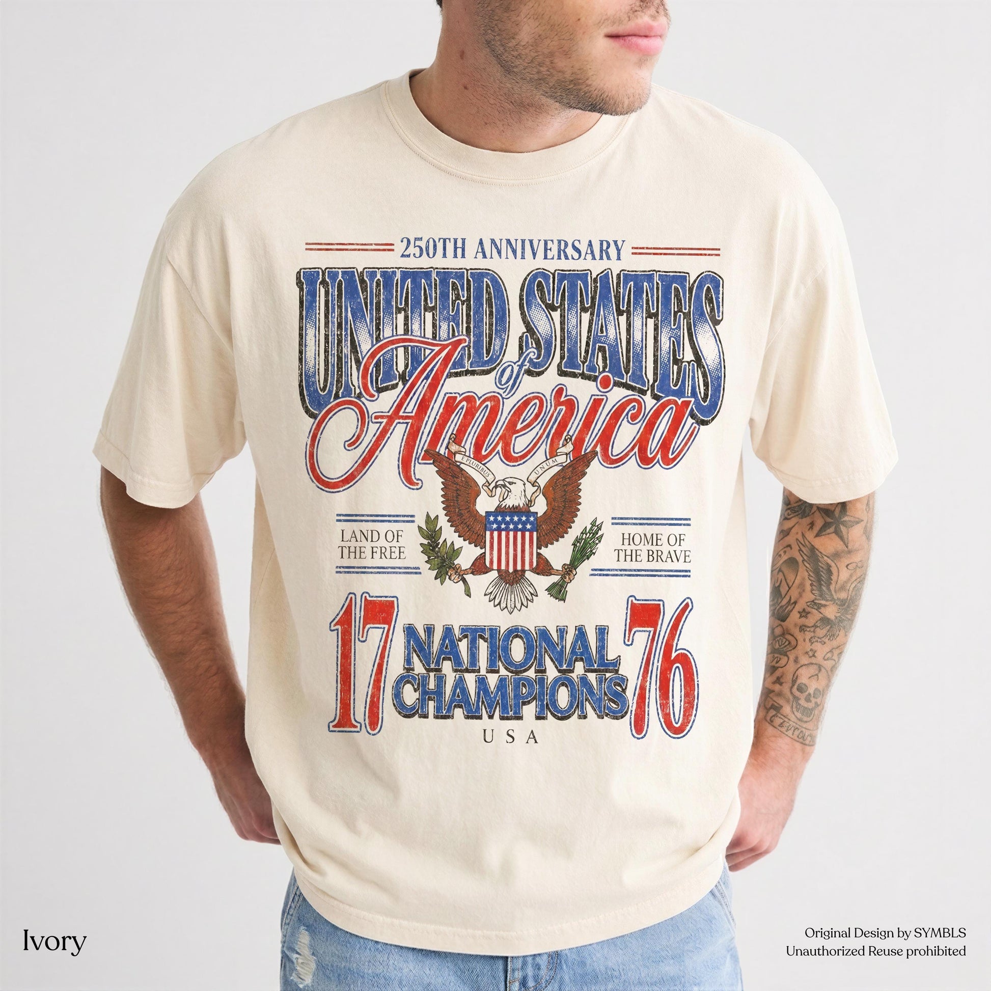 July 4th 1776 National Champions Funny T-Shirt, America 250th Anniversary Oversized Tee, Distressed Americana