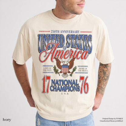 July 4th 1776 National Champions Funny T-Shirt, America 250th Anniversary Oversized Tee, Distressed Americana