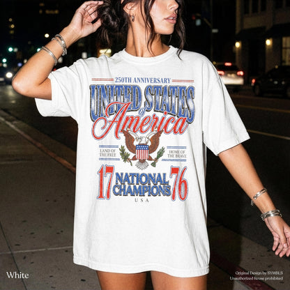 July 4th 1776 National Champions Funny T-Shirt, America 250th Anniversary Oversized Tee, Distressed Americana