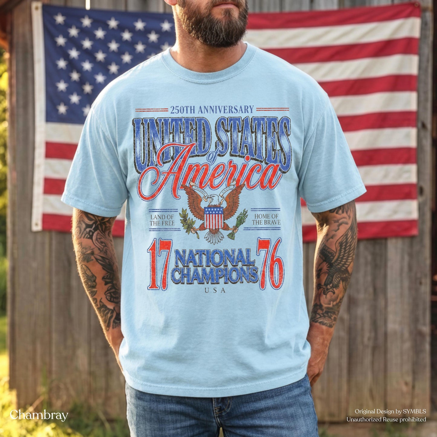 July 4th 1776 National Champions Funny T-Shirt, America 250th Anniversary Oversized Tee, Distressed Americana