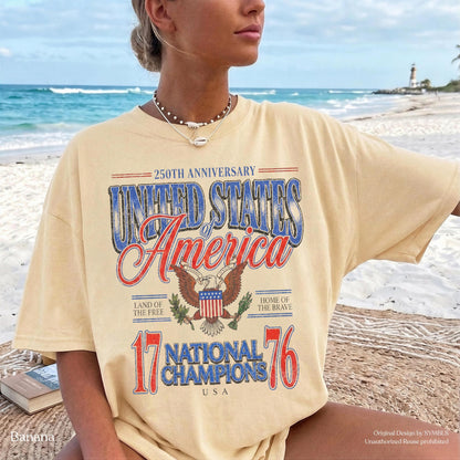 July 4th 1776 National Champions Funny T-Shirt, America 250th Anniversary Oversized Tee, Distressed Americana
