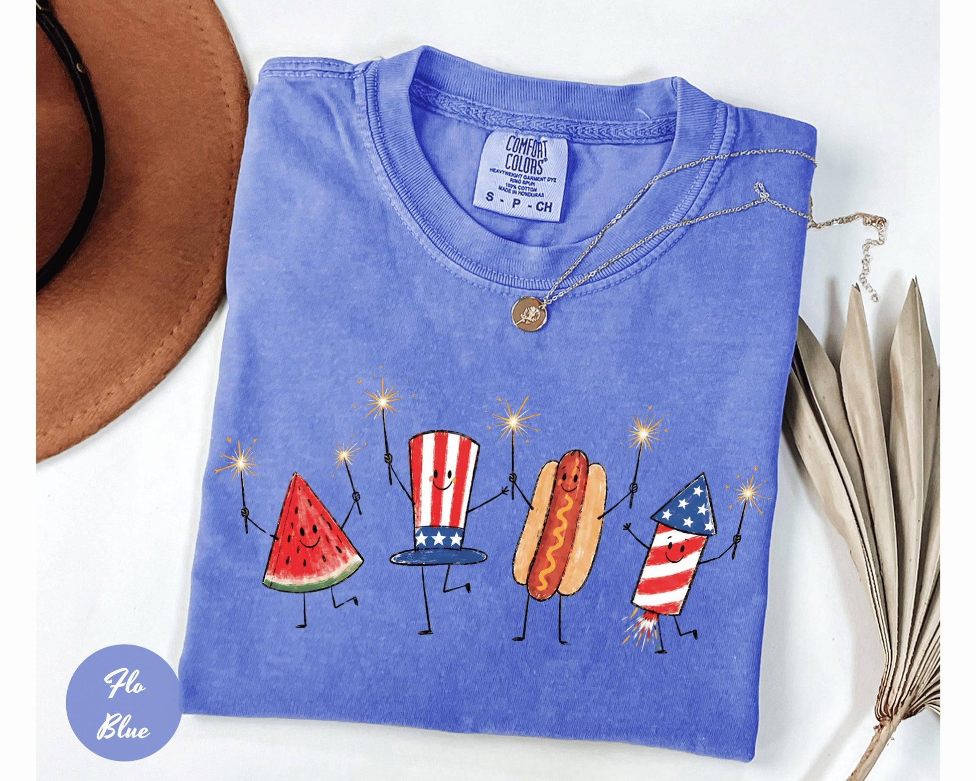 Comfort Colors® Patriotic Doodle, Cute Fourth of July Shirt, Watermelon Hotdog Firework Shirt, Retro American Shirt, Funny Sumer 250th Shirt