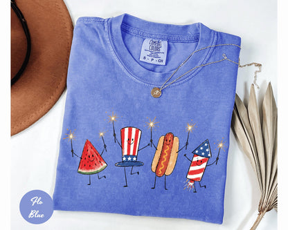 Comfort Colors® Patriotic Doodle, Cute Fourth of July Shirt, Watermelon Hotdog Firework Shirt, Retro American Shirt, Funny Sumer 250th Shirt