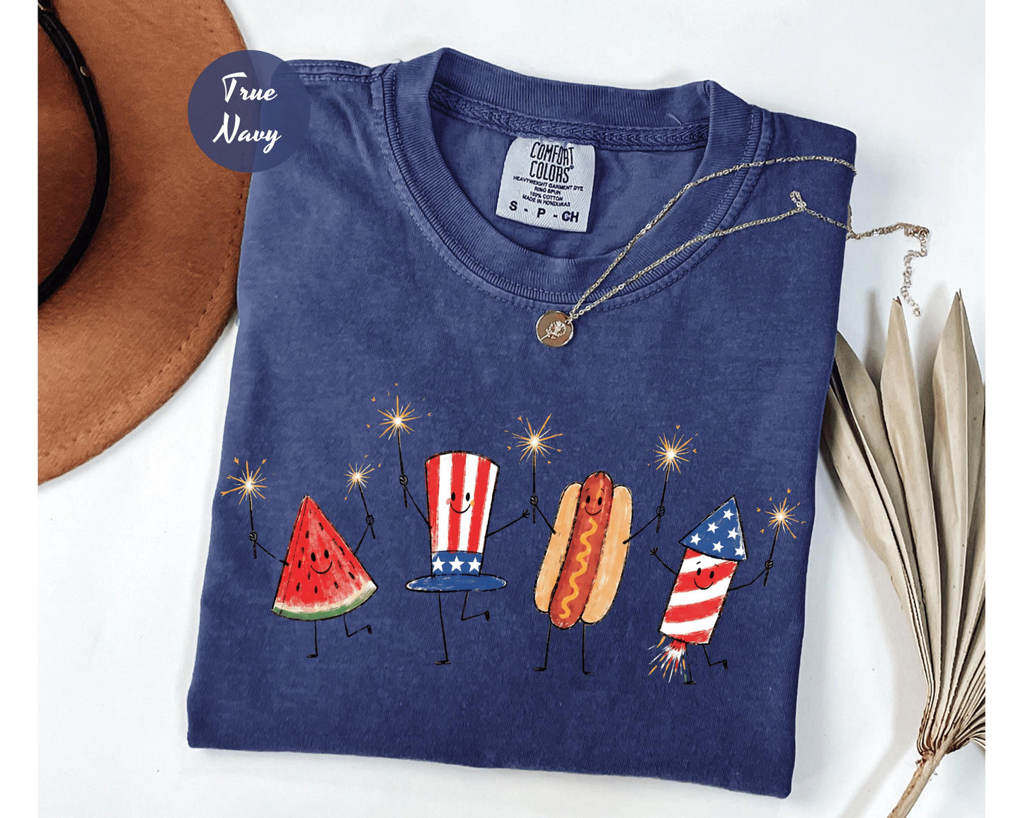 Comfort Colors® Patriotic Doodle, Cute Fourth of July Shirt, Watermelon Hotdog Firework Shirt, Retro American Shirt, Funny Sumer 250th Shirt