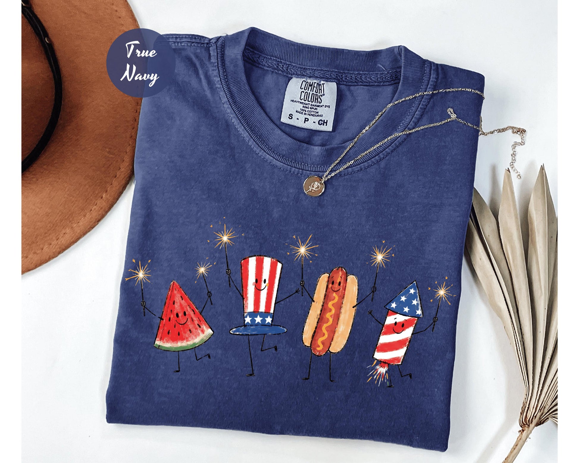 Comfort Colors® Patriotic Doodle, Cute Fourth of July Shirt, Watermelon Hotdog Firework Shirt, Retro American Shirt, Funny Sumer 250th Shirt
