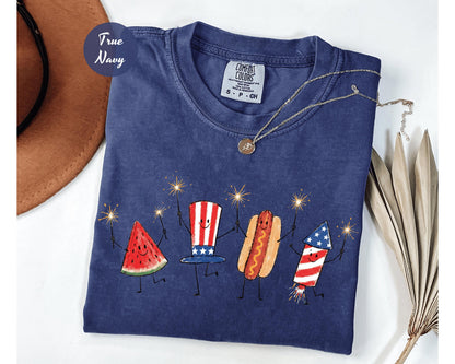 Comfort Colors® Patriotic Doodle, Cute Fourth of July Shirt, Watermelon Hotdog Firework Shirt, Retro American Shirt, Funny Sumer 250th Shirt