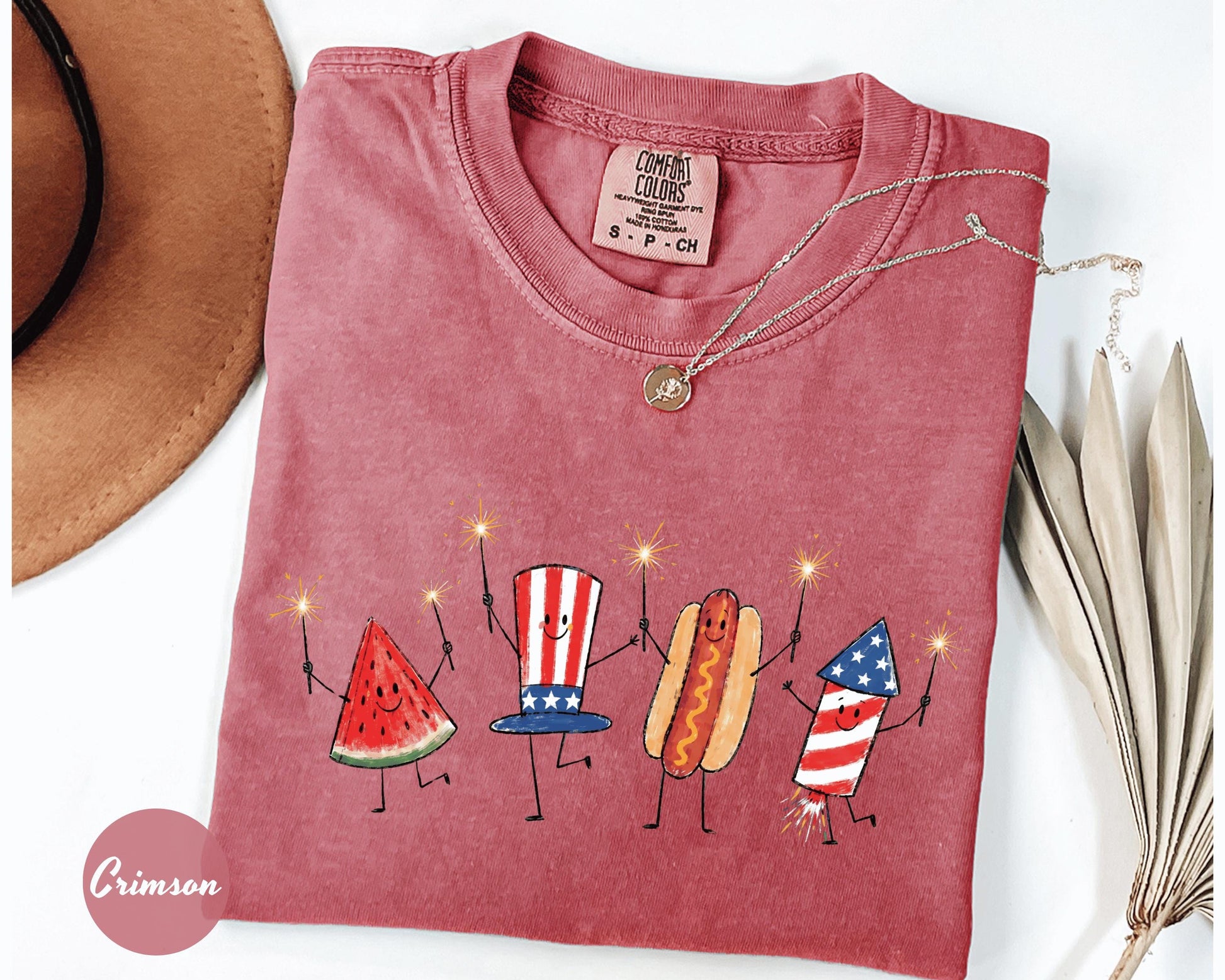 Comfort Colors® Patriotic Doodle, Cute Fourth of July Shirt, Watermelon Hotdog Firework Shirt, Retro American Shirt, Funny Sumer 250th Shirt