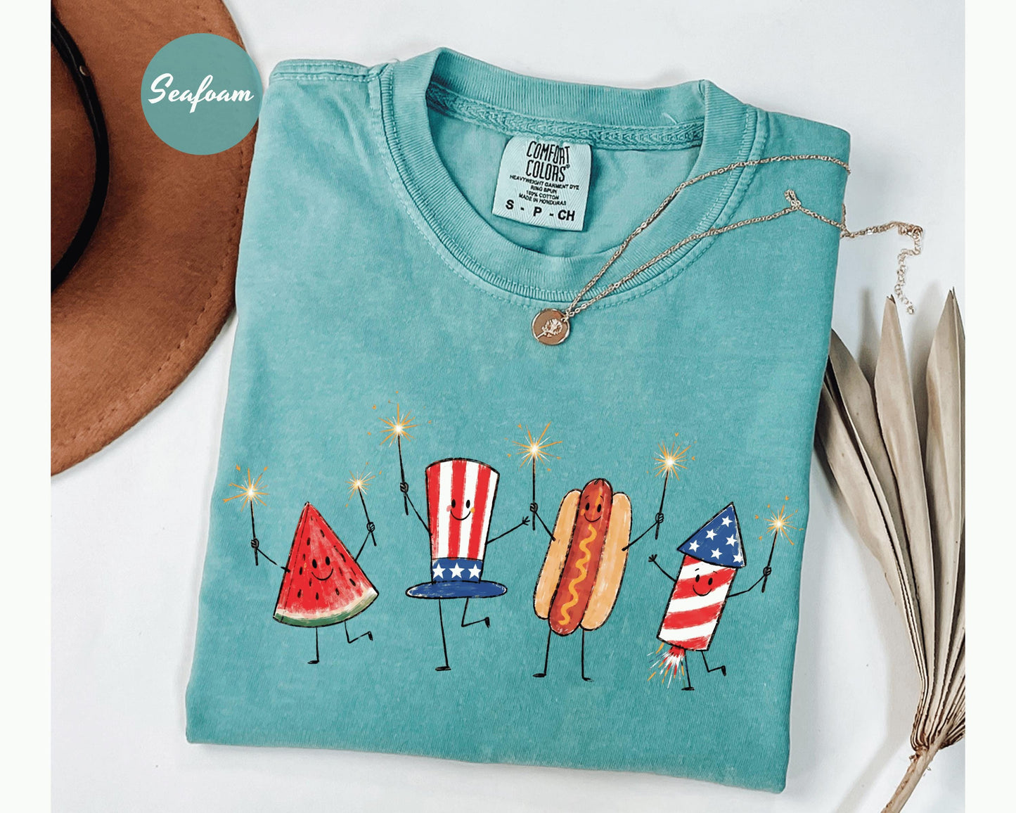 Comfort Colors® Patriotic Doodle, Cute Fourth of July Shirt, Watermelon Hotdog Firework Shirt, Retro American Shirt, Funny Sumer 250th Shirt