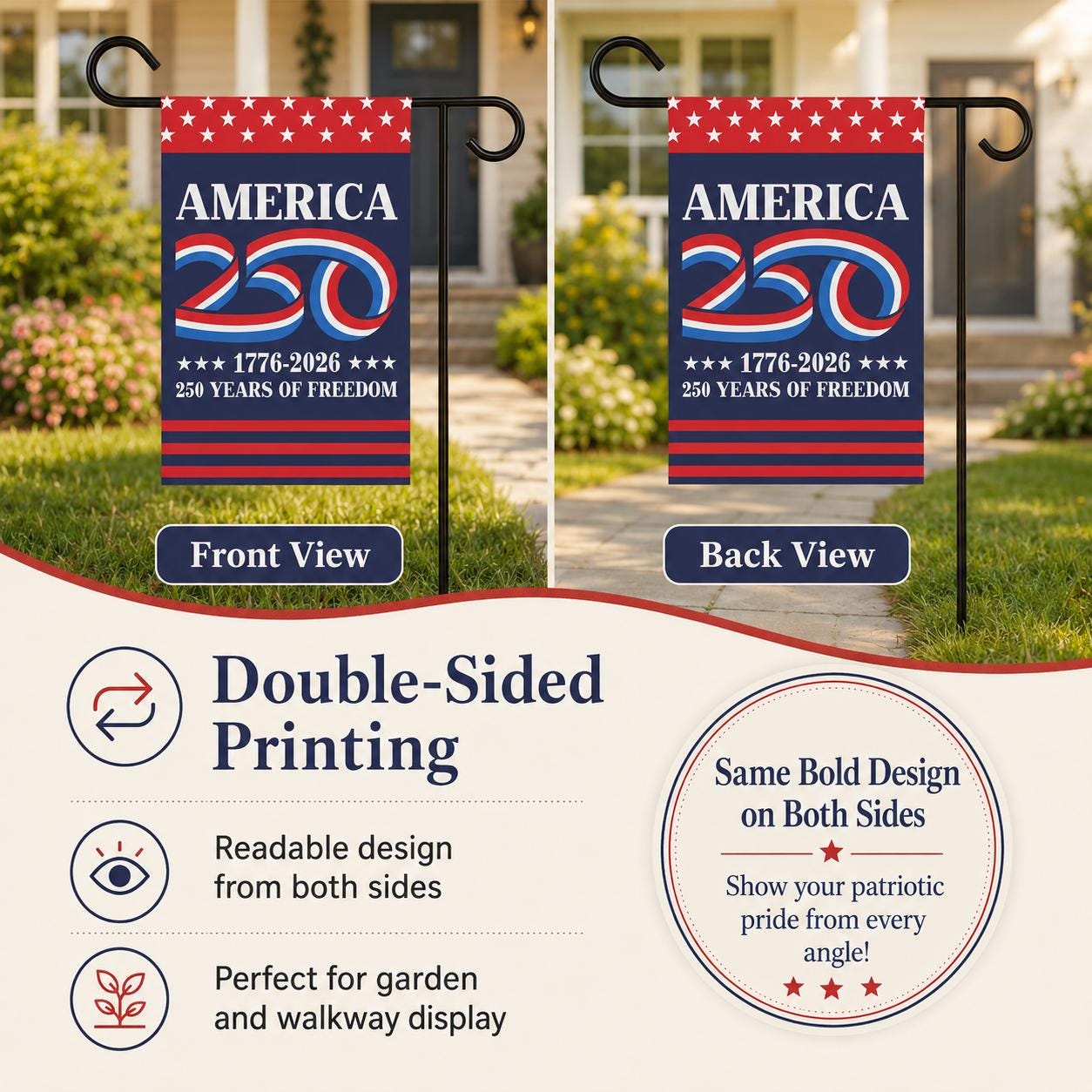 250 Years America Garden & House Flag, America 250 Semiquincentennial Flag
