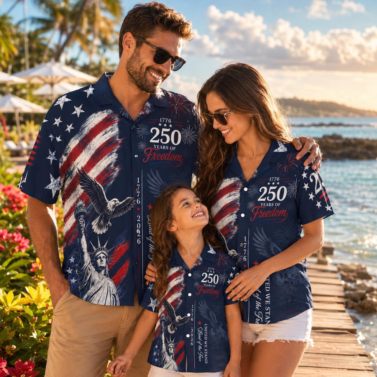 USA 250th Anniversary Mens Hawaiian Shirt, Retro American Flag Button Down, Patriotic 1776-2026 Independence Day Apparel