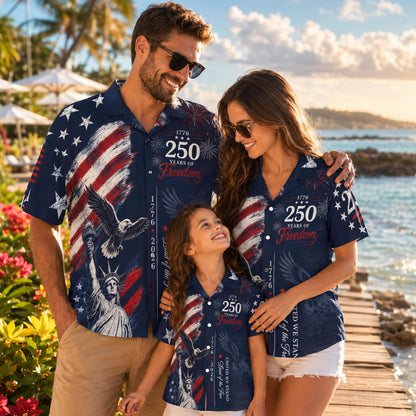USA 250th Anniversary Mens Hawaiian Shirt, Retro American Flag Button Down, Patriotic 1776-2026 Independence Day Apparel