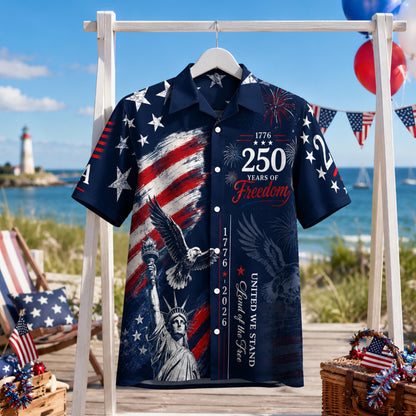 USA 250th Anniversary Mens Hawaiian Shirt, Retro American Flag Button Down, Patriotic 1776-2026 Independence Day Apparel