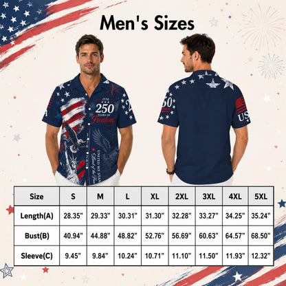 USA 250th Anniversary Mens Hawaiian Shirt, Retro American Flag Button Down, Patriotic 1776-2026 Independence Day Apparel