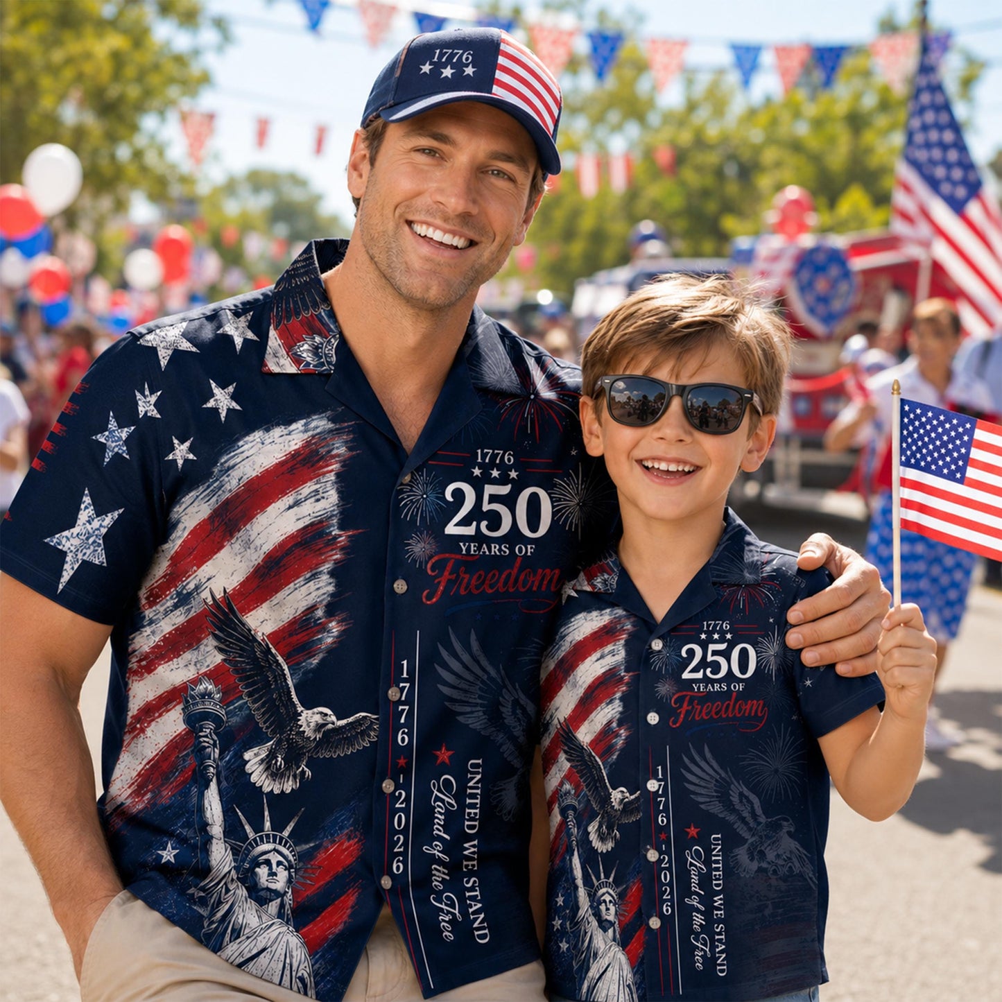 USA 250th Anniversary Mens Hawaiian Shirt, Retro American Flag Button Down, Patriotic 1776-2026 Independence Day Apparel