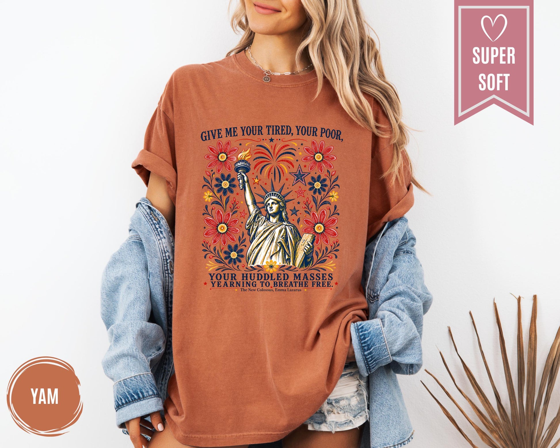 Comfort Colors® Statue of Liberty Shirt, Liberal 4th of July Protest T-Shirt, Freedom Clothes, USA Floral Clothing Apparel, American Tees