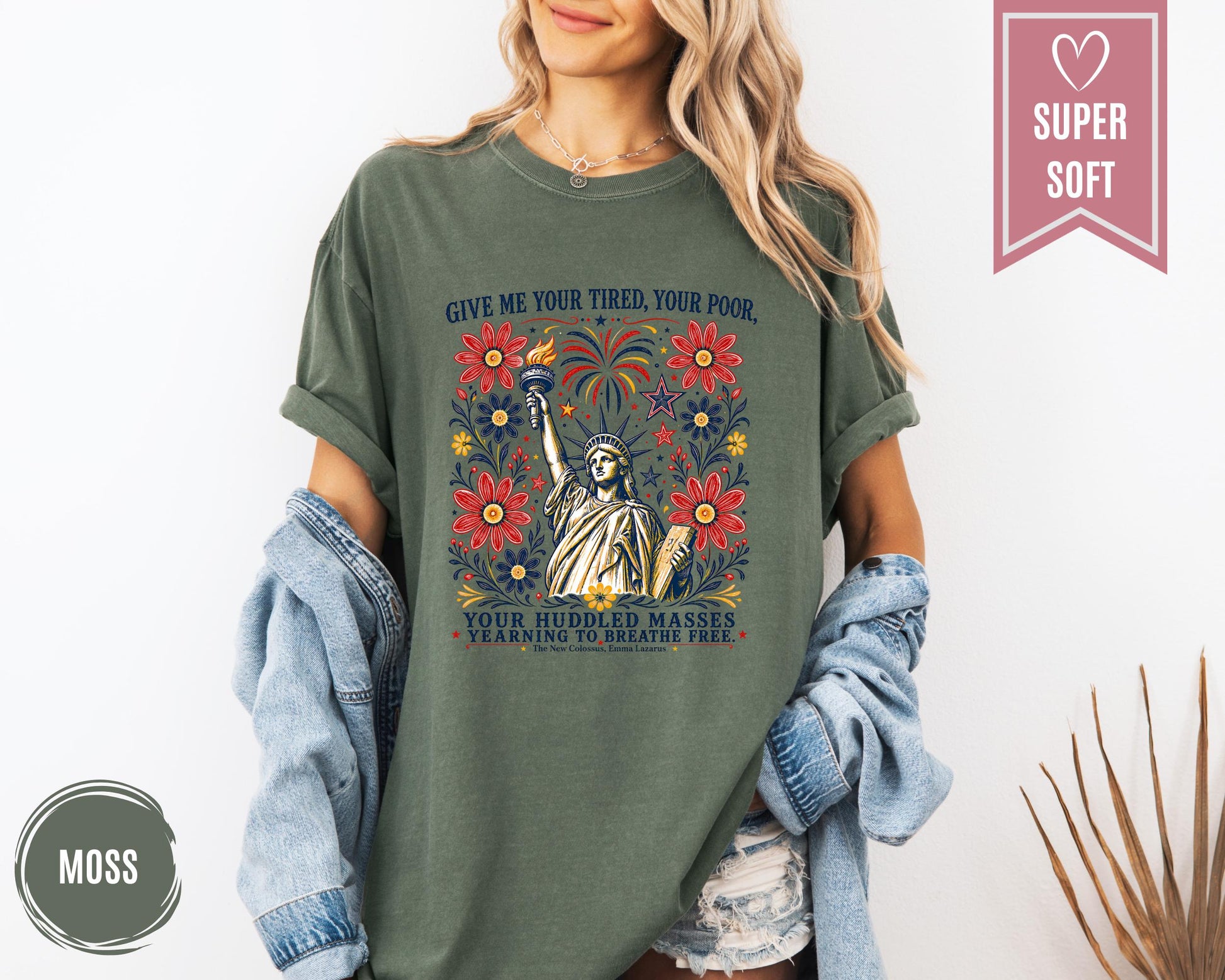 Comfort Colors® Statue of Liberty Shirt, Liberal 4th of July Protest T-Shirt, Freedom Clothes, USA Floral Clothing Apparel, American Tees