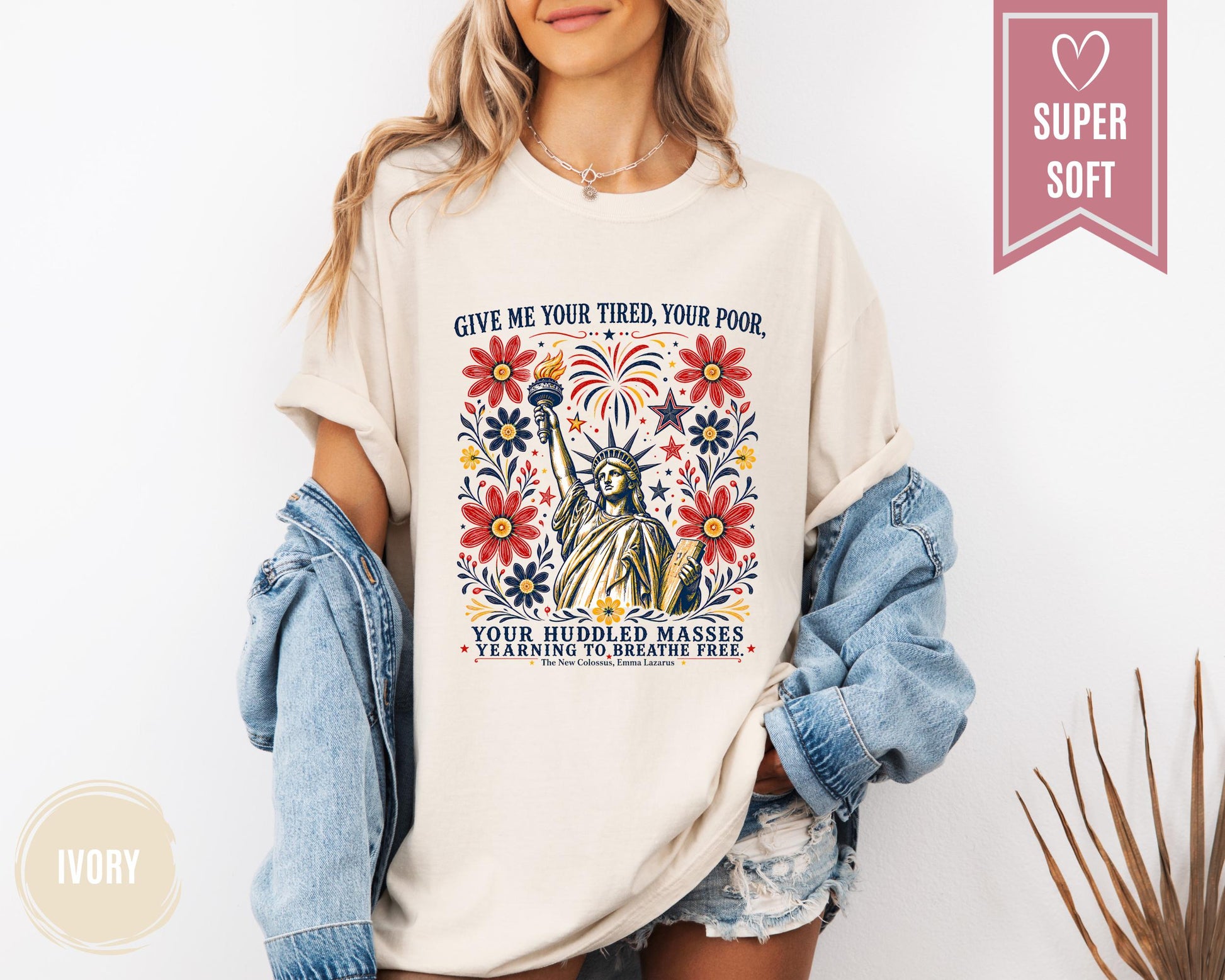 Comfort Colors® Statue of Liberty Shirt, Liberal 4th of July Protest T-Shirt, Freedom Clothes, USA Floral Clothing Apparel, American Tees