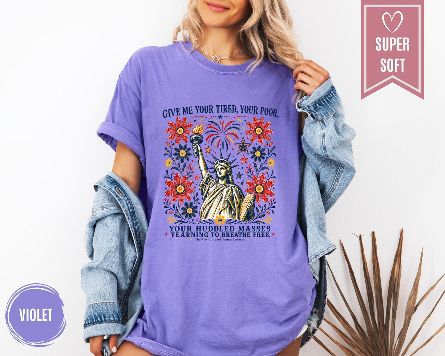 Comfort Colors® Statue of Liberty Shirt, Liberal 4th of July Protest T-Shirt, Freedom Clothes, USA Floral Clothing Apparel, American Tees