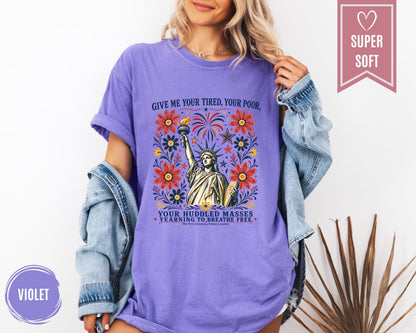 Comfort Colors® Statue of Liberty Shirt, Liberal 4th of July Protest T-Shirt, Freedom Clothes, USA Floral Clothing Apparel, American Tees