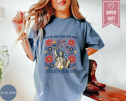 Comfort Colors® Statue of Liberty Shirt, Liberal 4th of July Protest T-Shirt, Freedom Clothes, USA Floral Clothing Apparel, American Tees