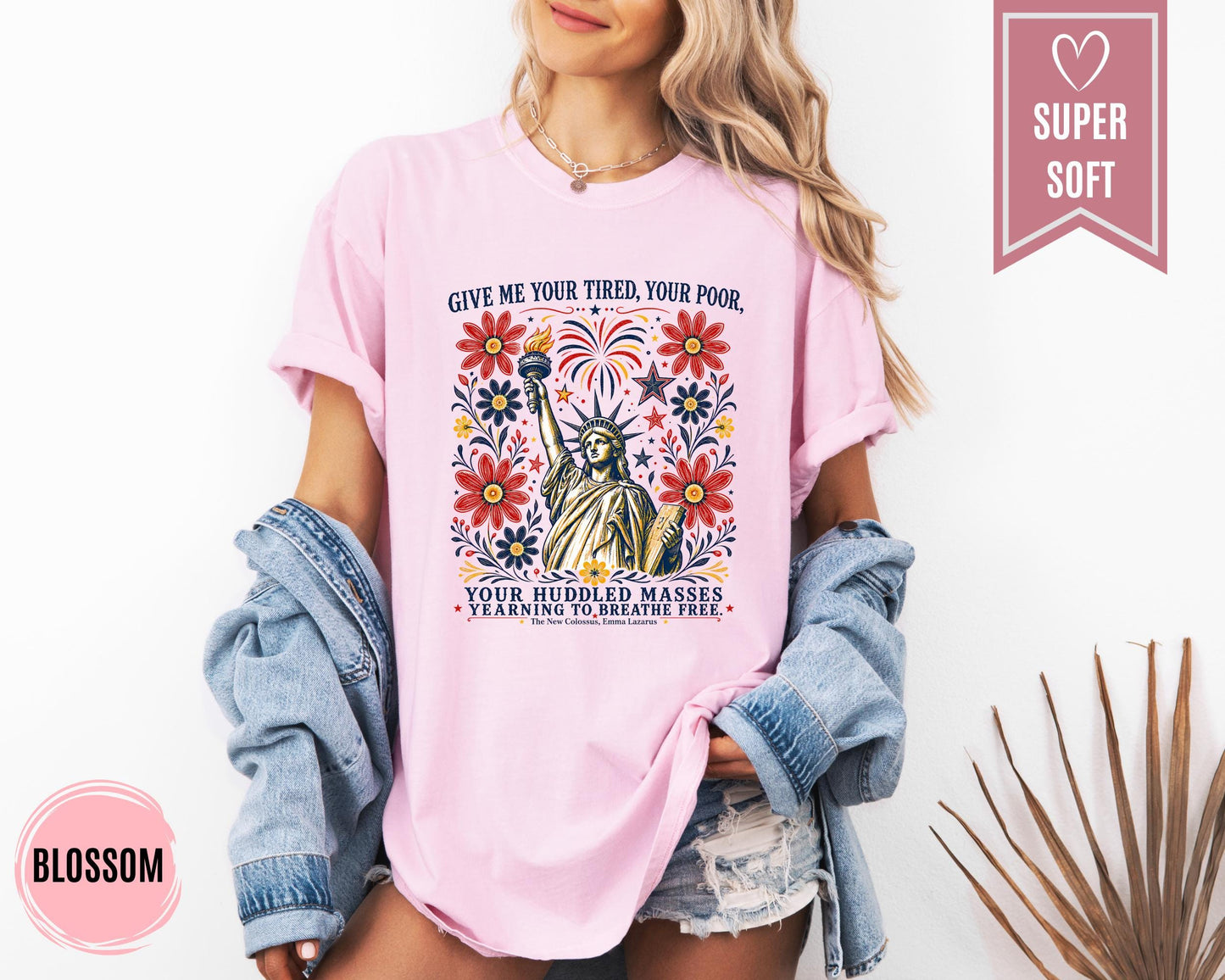Comfort Colors® Statue of Liberty Shirt, Liberal 4th of July Protest T-Shirt, Freedom Clothes, USA Floral Clothing Apparel, American Tees