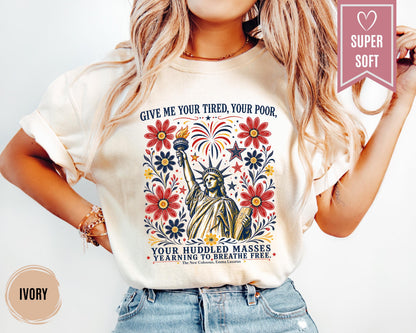 Comfort Colors® Statue of Liberty Shirt, Liberal 4th of July Protest T-Shirt, Freedom Clothes, USA Floral Clothing Apparel, American Tees