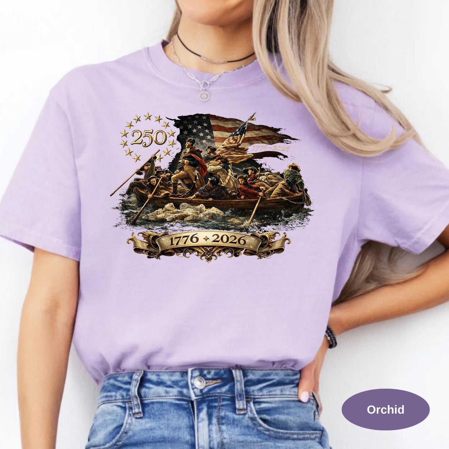 Washington Crossing The Delaware Comfort Colors Shirt, Patriotic USA 250th Anniversary T-shirt 1776-2026, Vintage American History Tee.