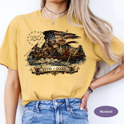 Washington Crossing The Delaware Comfort Colors Shirt, Patriotic USA 250th Anniversary T-shirt 1776-2026, Vintage American History Tee.