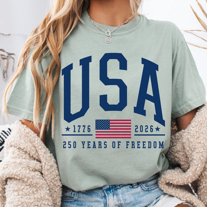Comfort Colors® 250 Years of Freedom USA Shirt - 1776 -2026 American Flag - American Birthday - USA 250 Years of Freedom T-shirt - July 4th