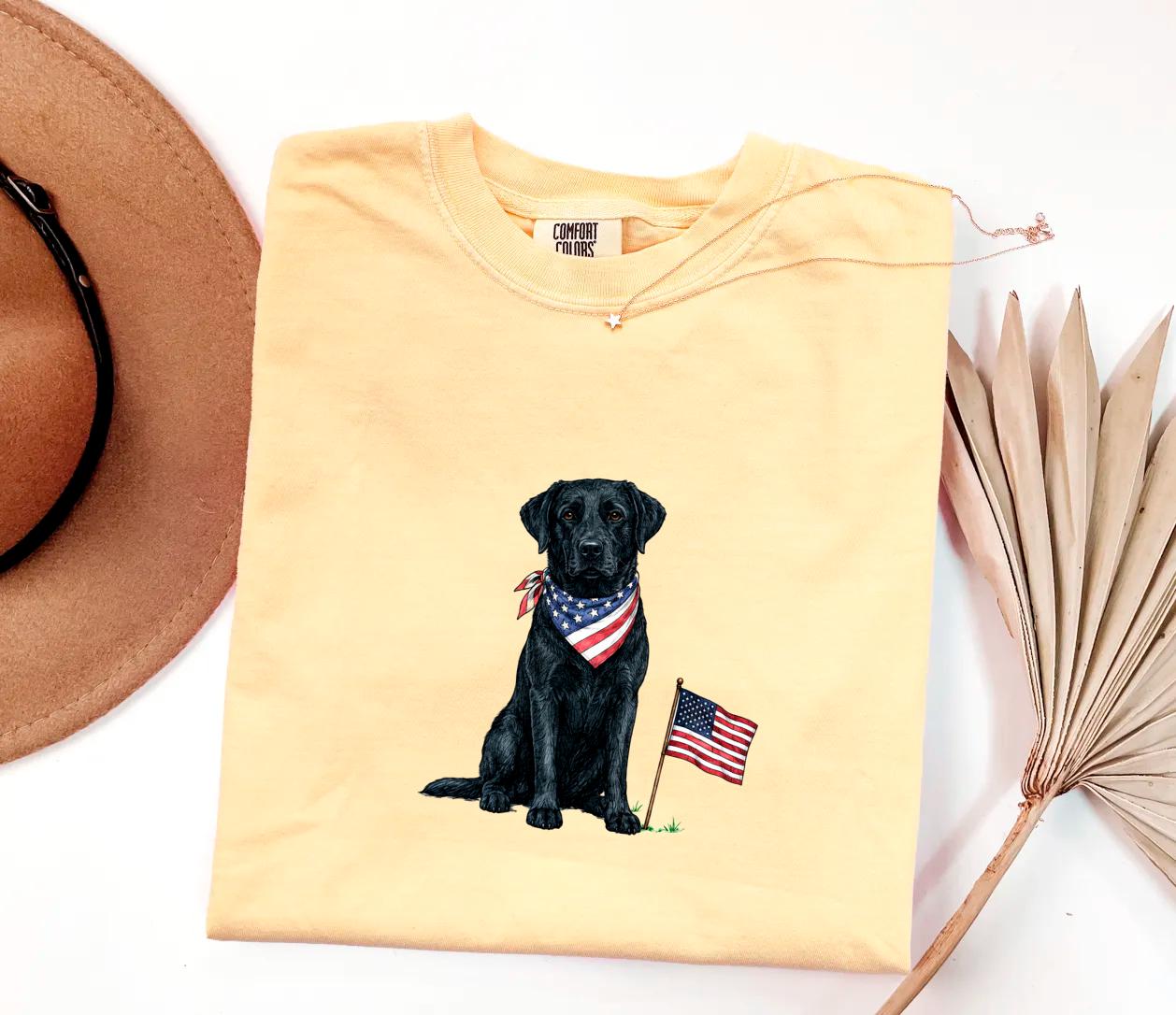 Black Labrador American Flag Shirt, Patriotic Dog Tee, Comfort Colors Black Labrador T-Shirt, USA 250 Dog Shirt, Fourth of July Gift