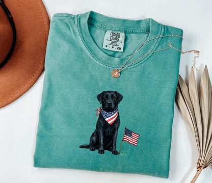 Black Labrador American Flag Shirt, Patriotic Dog Tee, Comfort Colors Black Labrador T-Shirt, USA 250 Dog Shirt, Fourth of July Gift