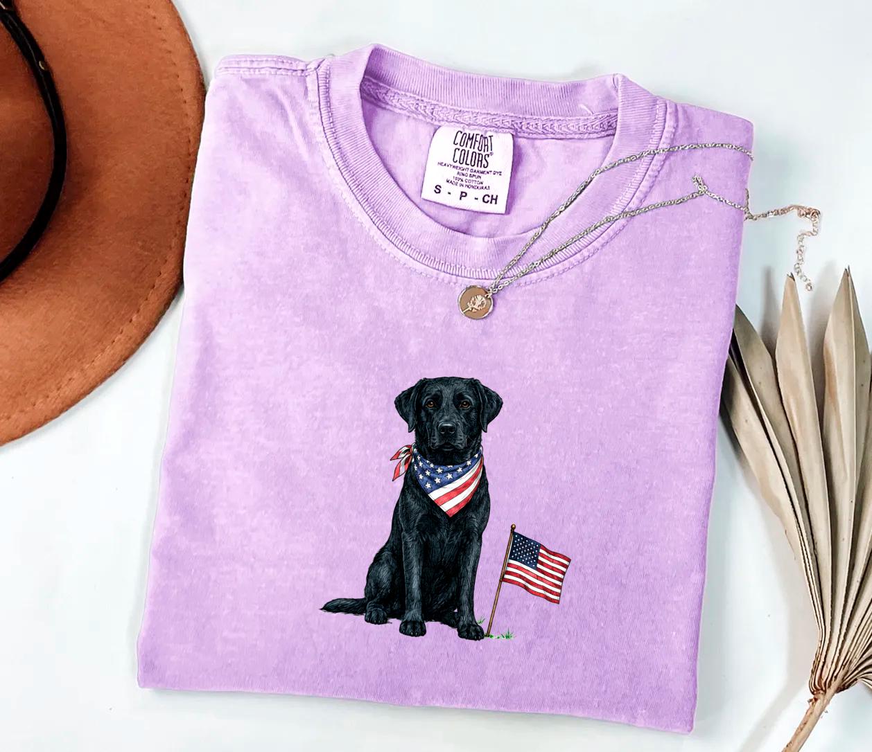 Black Labrador American Flag Shirt, Patriotic Dog Tee, Comfort Colors Black Labrador T-Shirt, USA 250 Dog Shirt, Fourth of July Gift