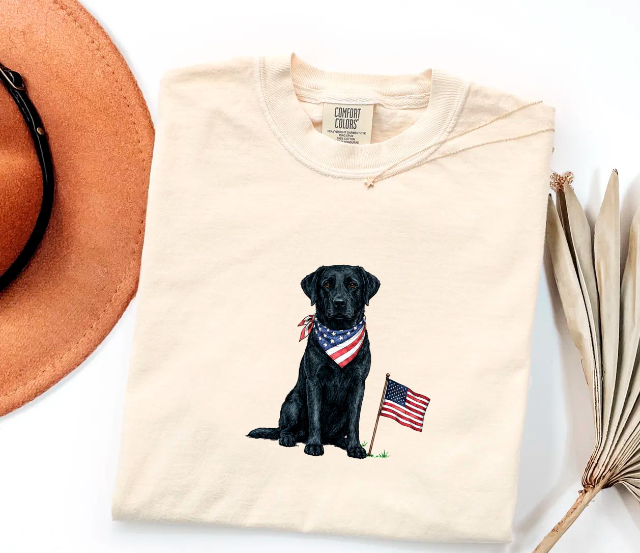 Black Labrador American Flag Shirt, Patriotic Dog Tee, Comfort Colors Black Labrador T-Shirt, USA 250 Dog Shirt, Fourth of July Gift
