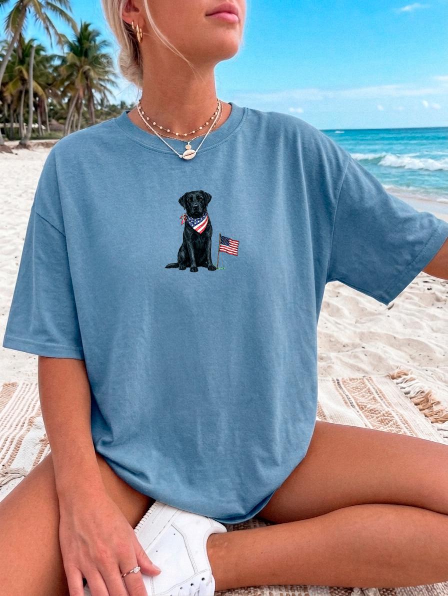 Black Labrador American Flag Shirt, Patriotic Dog Tee, Comfort Colors Black Labrador T-Shirt, USA 250 Dog Shirt, Fourth of July Gift