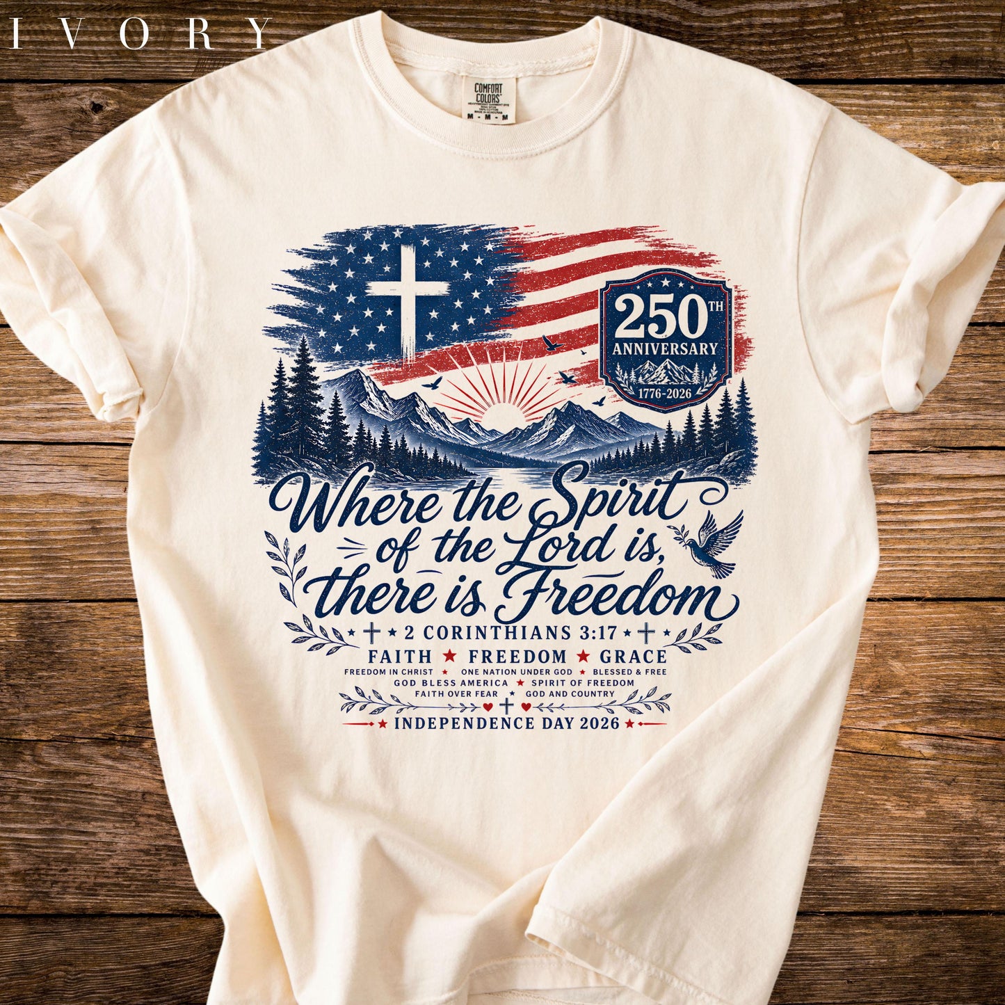 Where the Spirit of the Lord Is Freedom Shirt, American Flag Cross 250th Tee, Comfort Colors® Christian USA T-Shirt