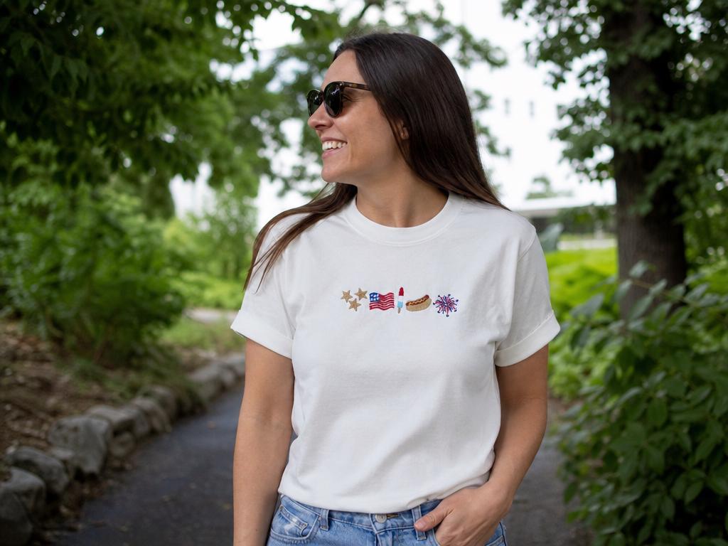 Embroidered 4th of July Comfort Colors Shirt, Patriotic Tee, American Flag Embroidered T-Shirt, Independence Day Gift