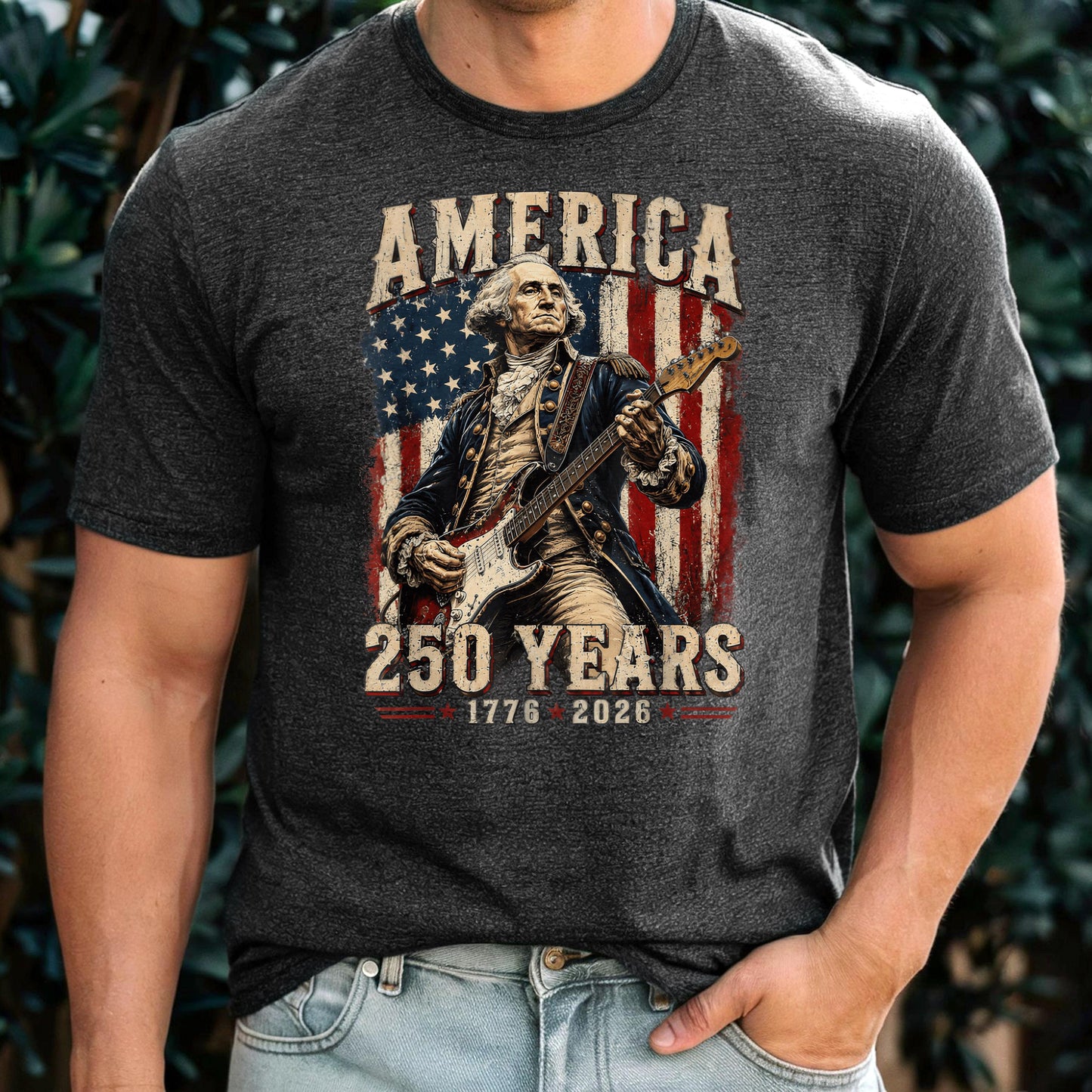 George Washington Guitar USA 250 Years of Freedom Shirt, 1776-2026 American Anniversary Shirt, 4th of July T-Shirt, USA Independence Day Tee