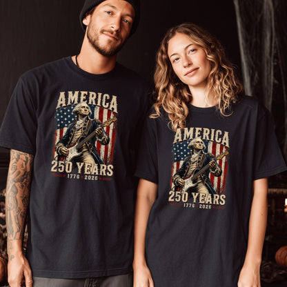 George Washington Guitar USA 250 Years of Freedom Shirt, 1776-2026 American Anniversary Shirt, 4th of July T-Shirt, USA Independence Day Tee