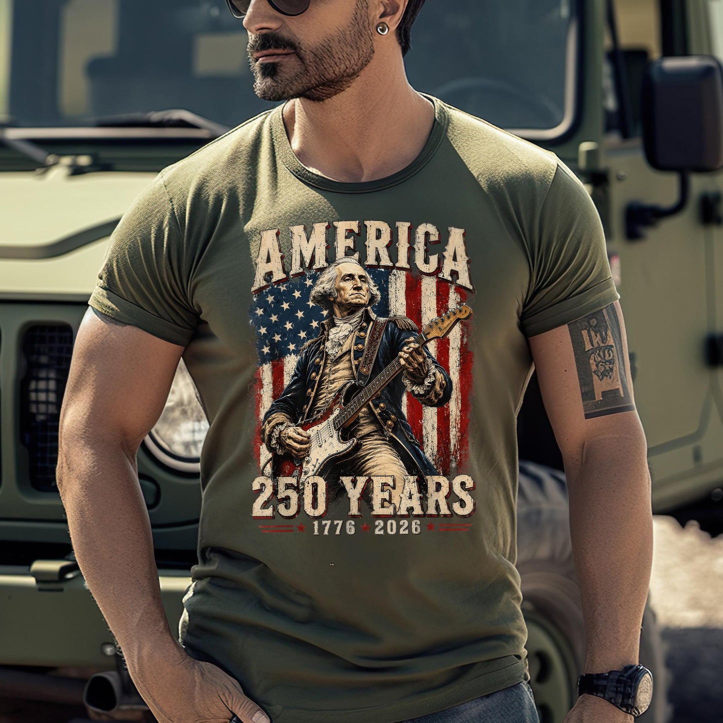 George Washington Guitar USA 250 Years of Freedom Shirt, 1776-2026 American Anniversary Shirt, 4th of July T-Shirt, USA Independence Day Tee
