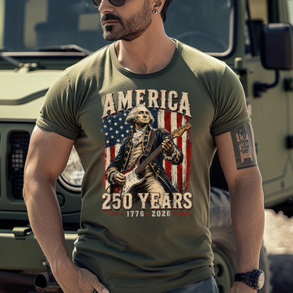 George Washington Guitar USA 250 Years of Freedom Shirt, 1776-2026 American Anniversary Shirt, 4th of July T-Shirt, USA Independence Day Tee