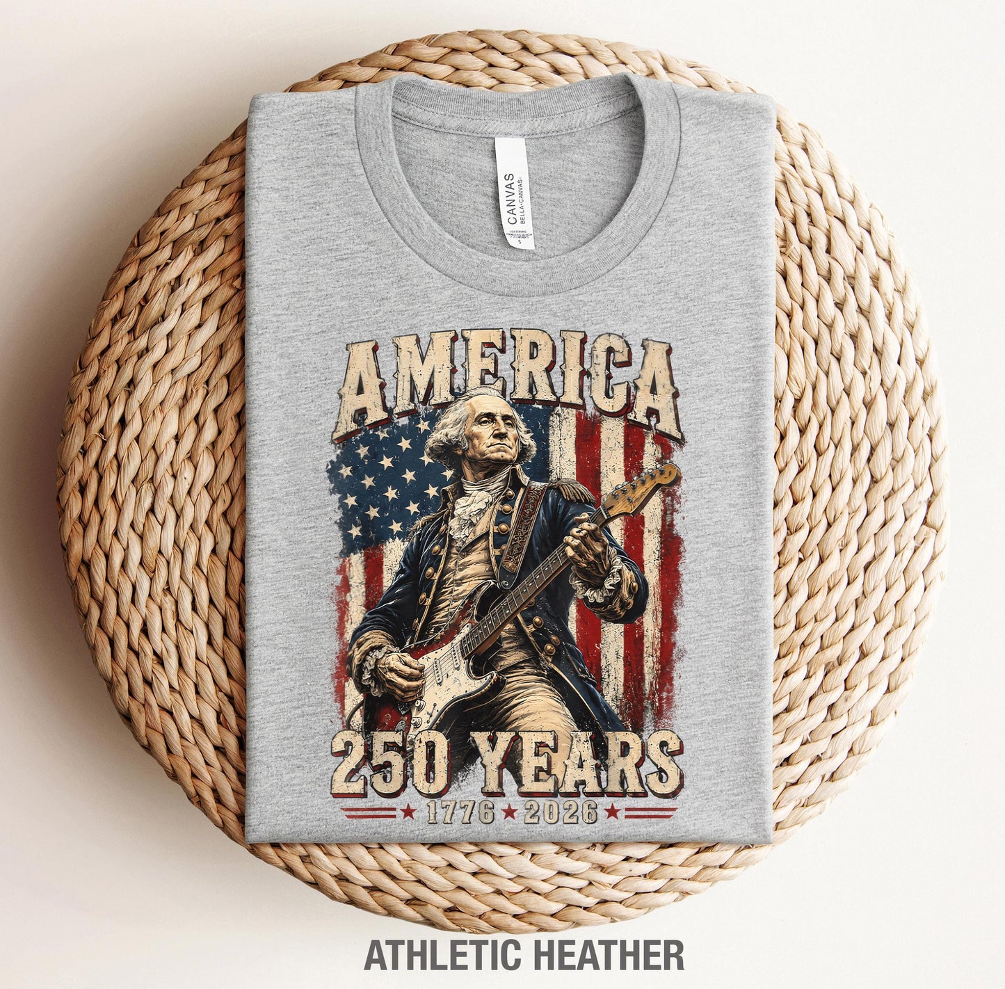 George Washington Guitar USA 250 Years of Freedom Shirt, 1776-2026 American Anniversary Shirt, 4th of July T-Shirt, USA Independence Day Tee