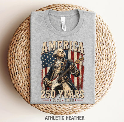 George Washington Guitar USA 250 Years of Freedom Shirt, 1776-2026 American Anniversary Shirt, 4th of July T-Shirt, USA Independence Day Tee