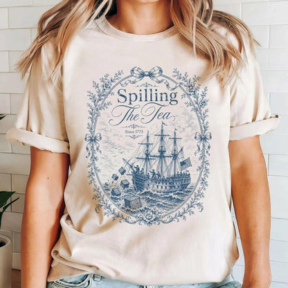 Vintage Blue Toile Spilling The Tea Since 1773 Shirt,4th of July Party TShirt, 250th Anniversary USA Patriotic Shirt, Independence Day Tee
