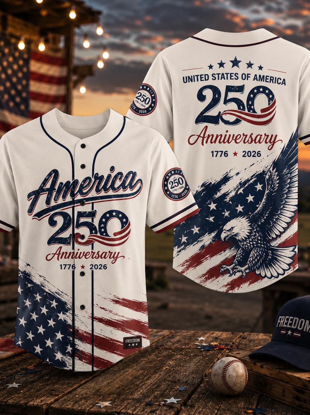 America 250th Anniversary Baseball Jersey, USA 1776-2026 Shirt, Patriotic Fourth of July Jersey, Statue of Liberty Baseball Tee