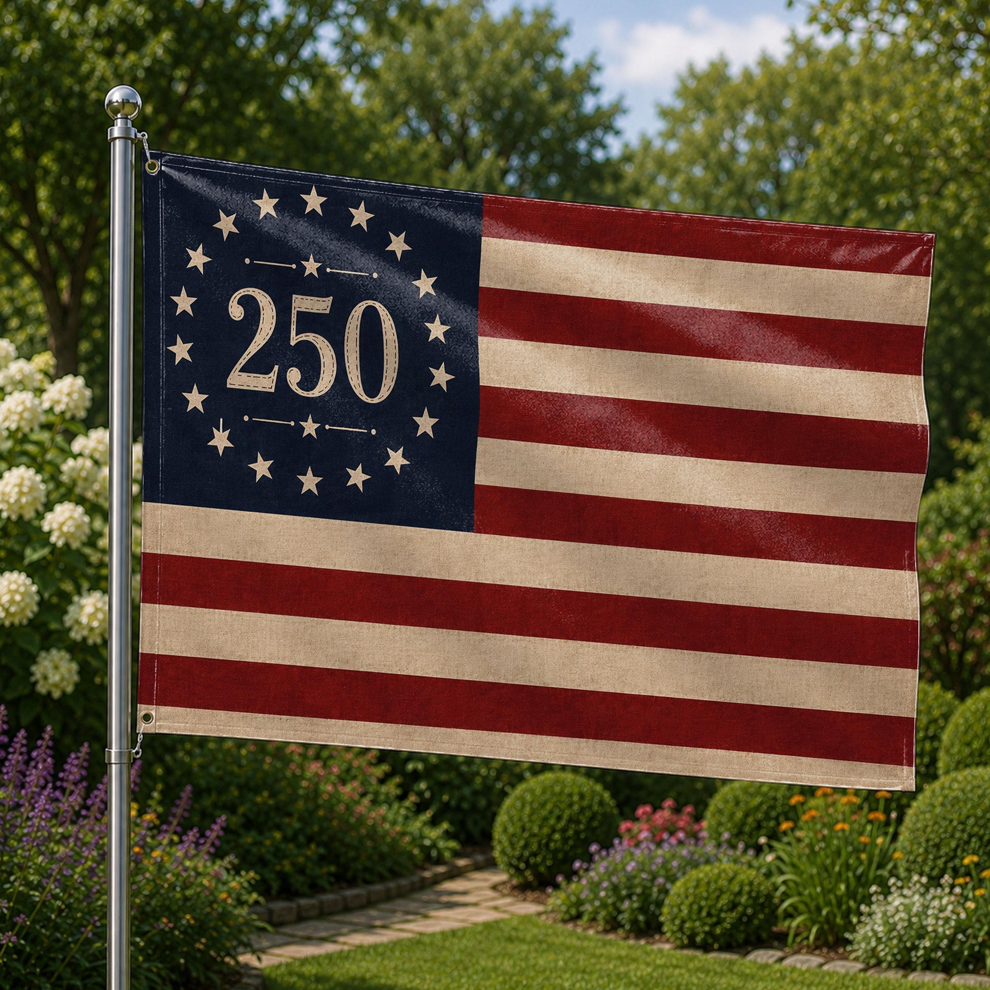 USA 250th Birthday Betsy Ross Flag, America 250 Celebration House Flag, 1776-2026 Patriotic Porch Decor, 13 Star US Anniversary Flag