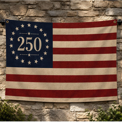 USA 250th Birthday Betsy Ross Flag, America 250 Celebration House Flag, 1776-2026 Patriotic Porch Decor, 13 Star US Anniversary Flag