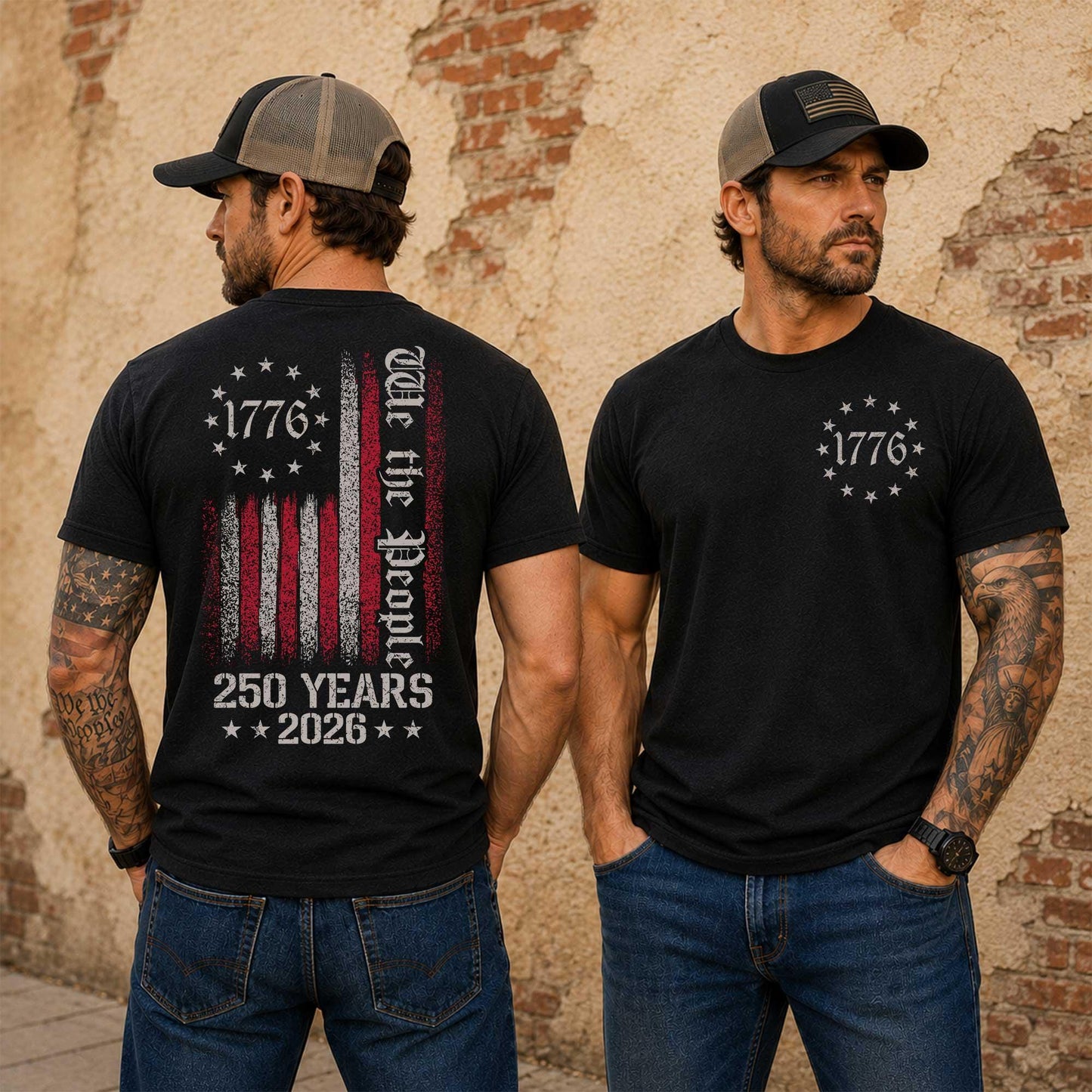 We The People Shirt, 250th Anniversary USA, 1776 To 2026 Tee, Patriotic Mens Top, Veteran Gift, 4th Of July Apparel, US Flag Back Print