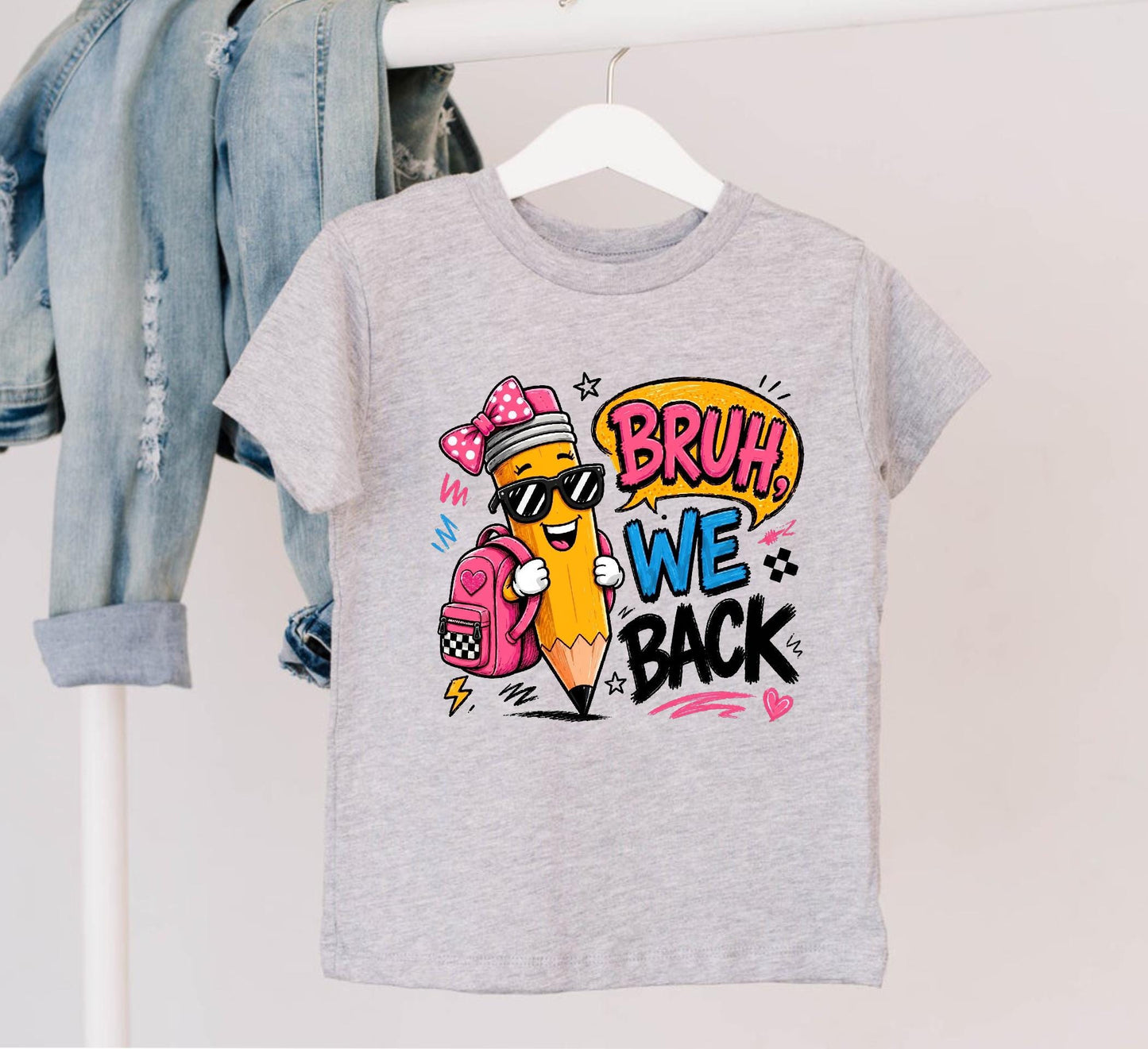 Bruh We Back Shirt, Funny Boy Girl Back to School Tee, First Day of School Kids Pencil T-shirt, Retro Teacher Student Gift