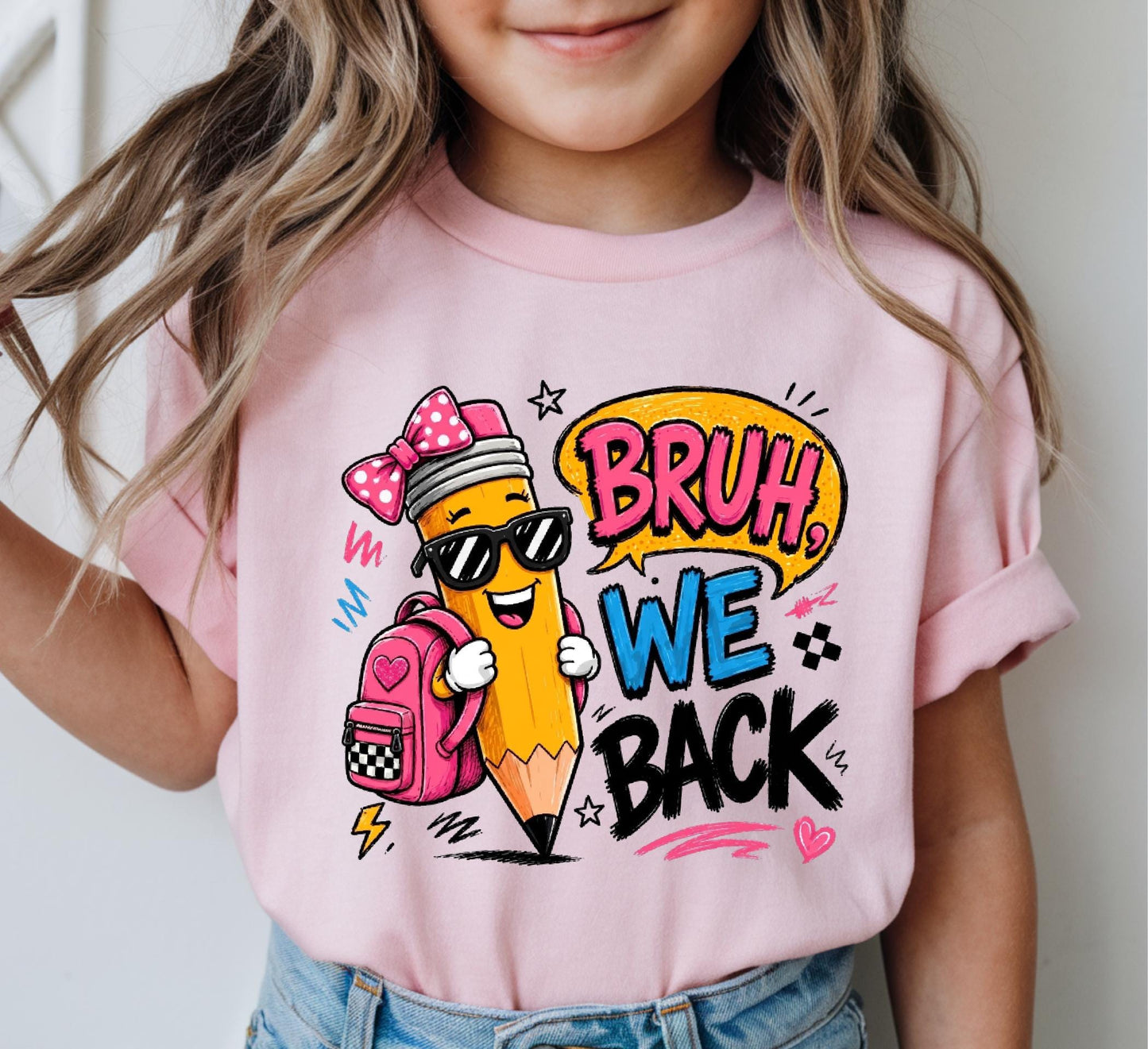 Bruh We Back Shirt, Funny Boy Girl Back to School Tee, First Day of School Kids Pencil T-shirt, Retro Teacher Student Gift