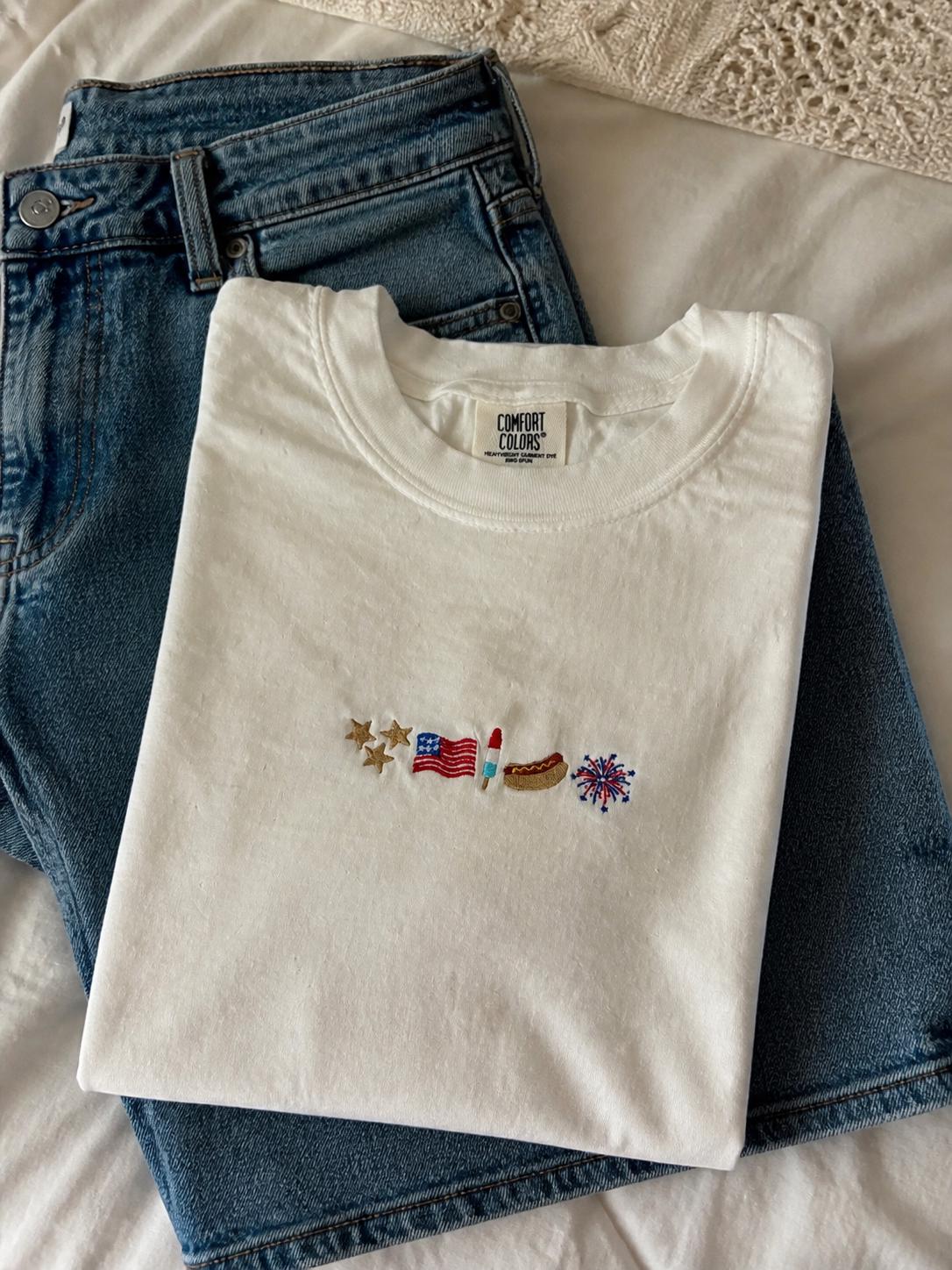 Embroidered 4th of July Comfort Colors Shirt, Patriotic Tee, American Flag Embroidered T-Shirt, Independence Day Gift